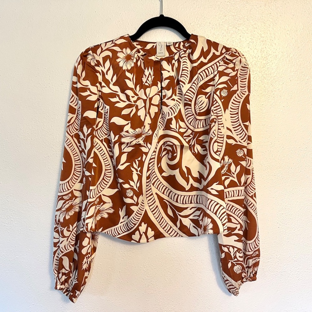 Joie Floral Print Blouse Brown Cream Size Small Cropped NWOT